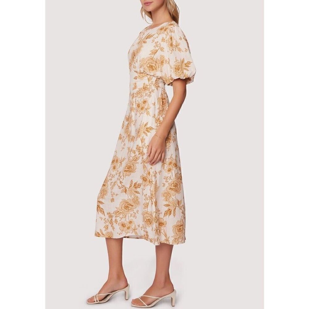 Lost + Wander Toasted Rose Midi Dress Womens Large Brown Floral Linen Blend